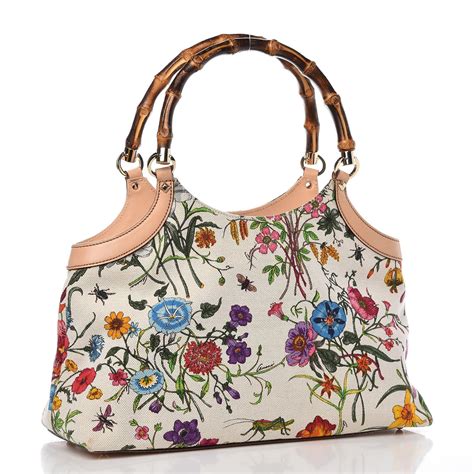 gucci purse flower|gucci canvas bamboo tote.